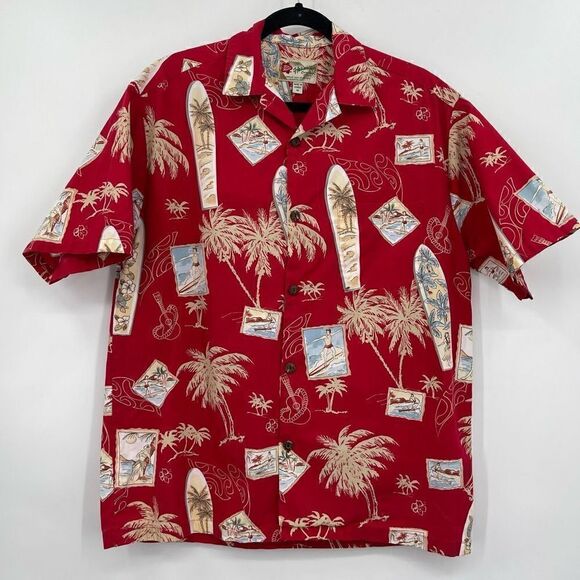 Hilo Haiti Red The Hawaiian Original Short Sleeve Button-Up Shirt Size Medium - Picture 1 of 7